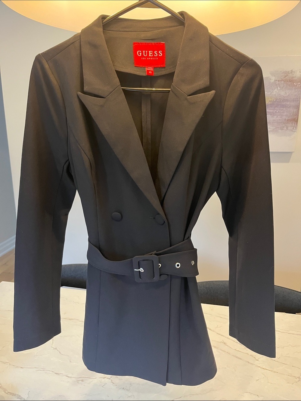GUESS Black Double-Breasted Belted Blazer